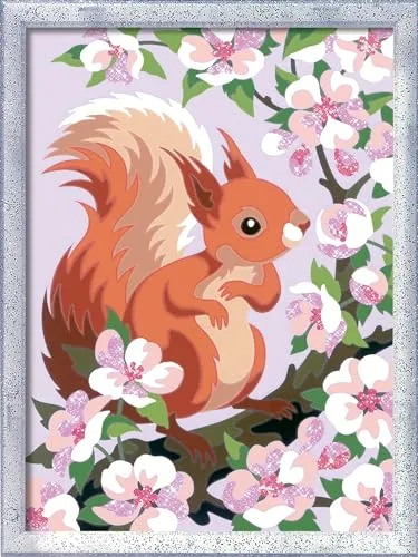 Ravensburger CreArt 20064 - Neugieriges Eichhörnchen - Malen nach Zahlen ab 9 Jahre, Malset mit Rahmen, Pinsel und Acrylfarben, Geschenk für Mädchen und Jungen, mit Glitzer