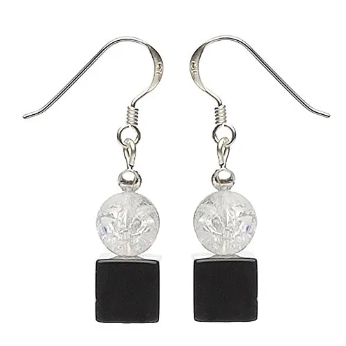 Ohrringe Ohrhänger aus Onyx & Bergkristall 925 Silber schwarz weiß Ohrschmuck Damen