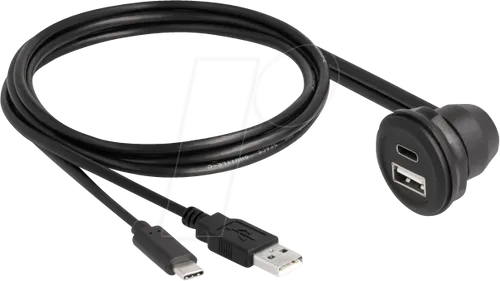 DELOCK 88103 - USB 2.0 Kabel, A+C Stecker auf 90° A+C Buchse, Einbau, 1 m