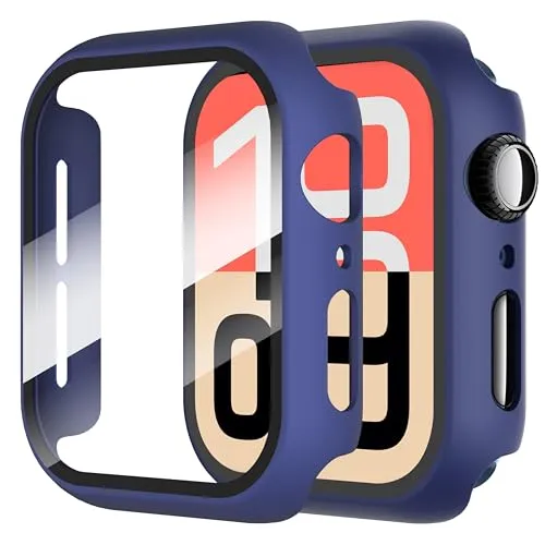 Diruite Hülle für Apple Watch SE 3/2/1/Series 6 5 4 40mm Schutzhülle | 2-Stück Ultradünne Harte PC Case mit 9H HD Gehärtetes Glas,Hohe Empfindlichkeit,Kratzfest,Rundum Displayschutz,Blau,40mm