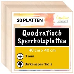 Creative Deco Bastelnaturmaterial Quadratische 3mm Sperrholzplatte 40x40 cm, (20-tlg) - Bastelzubehör, ideal für kreative Projekte und DIY-Ideen, leicht zu bearbeiten und vielseitig einsetzbar.