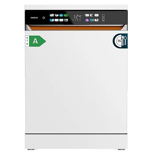 Cecotec Geschirrspüler 60 cm Bolero Aguazero 6900. 15 Maßgedecke, 8 Programme, Energieeffizienzklasse A, XXL-Farbdisplay, Automatische Türöffnung und Turbo Dry+, Zwei-Zonen-Spülung, Weiß