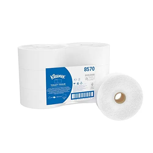 Kleenex Jumbo Toilettenpapierrolle 8570 – 6 Rollen, 2-lagig, 500 Blätter - Toilettenpapier (Großmengen) mit 6 Rollen à 500 Blättern, löslich in Wasser für ungehinderte Abwasserleitungen und aus 100 % Recycling-Fasern, ideal für häufige Nutzung.