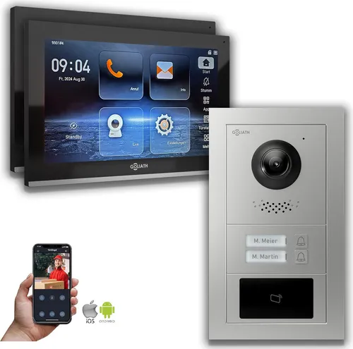 Goliath IP Video-Türsprechanlage GL-IPH210 mit 10 Zoll Monitor - Moderne IP-Video-Türsprechanlage für Mehrfamilienhäuser. Mit RFID, hochauflösender Kamera und interner Speicherfunktion. Genießen Sie Sicherheit und Komfort durch Fernzugriff und HD-Bildqualität.