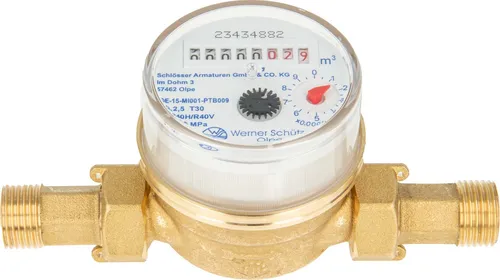 Einstrahlzähler ETK Kombi-Set (Kaltwasser) bis 30 Grad Länge 80 mm, inkl. Verschraubungen 3/4 Zoll x 1/2 Zoll AG