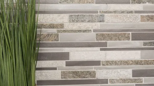 Mosaik Fliese Quarzit Naturstein Aluminium Silber Grau Hellbeige Verbund Küche