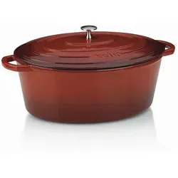 Kela Bräter mit Deckel Calido, oval 11943 in Rot - Pfannen aus Gusseisen mit hervorragender Wärmespeicherung und gleichmäßiger Hitzeverteilung, ideal für schmackhafte Gerichte.