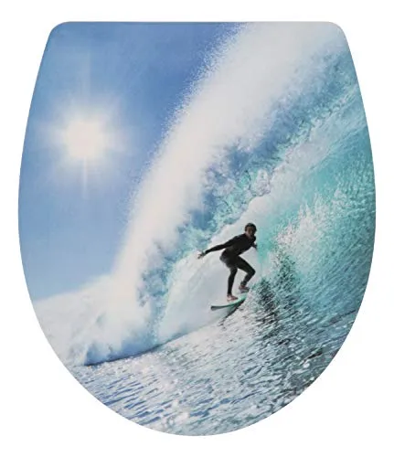 SITZPLATZ® WC-Sitz mit Absenkautomatik, Dekor Surfprofi, antibakterieller Duroplast Toilettendeckel, Standard O-Form universal, Kunststoff-Scharniere, Toilettensitz, 40716 8