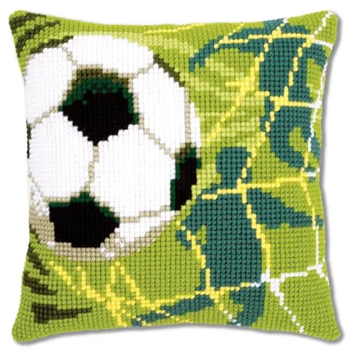 VERVACO Kreuzstich Kissen Set Fußball für Anfänger - Häkeln – Komplettes Set mit allem, was Sie brauchen, inklusive einer einfachen Anleitung und hochwertigen Materialien für kreatives Entspannen.