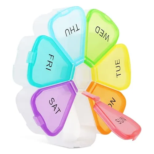 Pillenbox 7 Tage - Kompakter Tabletten-Organizer für Unterwegs - Persönlicher Tabletten-Organizer mit 7 Fächern in verschiedenen Farben, ideal für bis zu 30 Pillen. Luftdicht und feuchtigkeitssicher, perfekt für die tägliche Medikamenteneinnahme unterwegs.