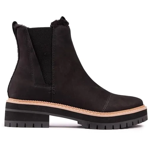 TOMS Damen Dakota Chelsea-Stiefel, Wasserabweisendes Schwarz, Größe 42 EU - Elegante Chelsea-Stiefel aus hochwertigem Leder mit kuscheligem Kunstfellfutter für optimalen Tragekomfort und Stil, ideal für jeden Anlass.