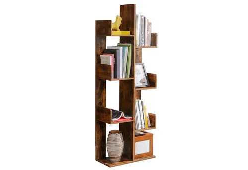 Vasagle Bücherregal LBC66BX, Vintage Braun, 8 Fächer, 50 x 140 x 25 cm - Stylisches Bücherregal im Baumdesign aus Holz mit 8 Fächern, ideal für Bücher und Deko. Stabil und mit Kippschutz ausgestattet, passt perfekt in jedes Zimmer.