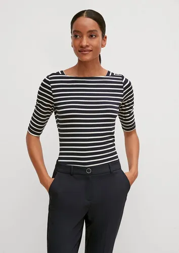 comma Damen T-Shirt 60.2.61.12.130.2128746, Slim Fit in Blau, Größe 44 - T-Shirts für Damen mit antaillierter Passform, halblangen Ärmeln und stilvollem Karreeausschnitt für einen eleganten Look.