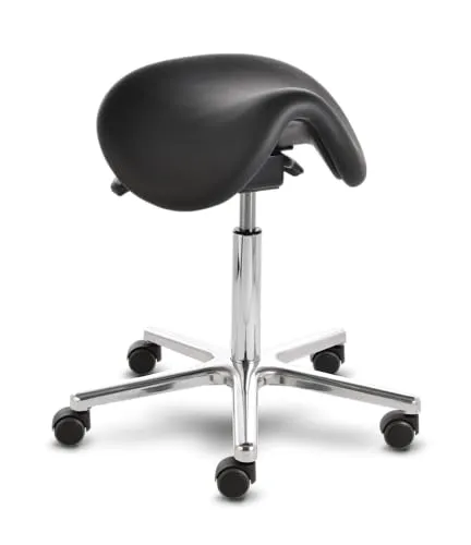 Sattelhocker docy® dent 4616, Sitzhöhe ca. 55 - 75 cm, mit Sitzneigeverstellung, Rollen/Bodengleiter:weiche Radbandage, Polsterdekor:Stamskin schwarz