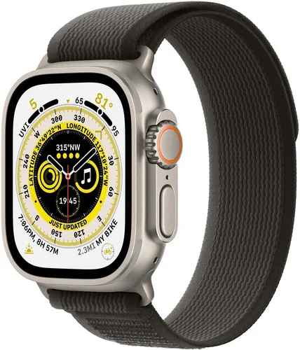 Apple Watch Ultra 49mm (GPS + LTE) – Titan mit Trail Loop Schwarz/Grau S/M