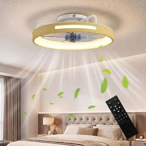 Leise LED Deckenventilator mit Beleuchtung, Ø49 cm - Moderner Deckenventilator mit dimmbarer Beleuchtung und Fernbedienung, ideal für Schlafzimmer und Arbeitszimmer. Genießen Sie eine einfache Montage und einen eleganten Holzeffekt.