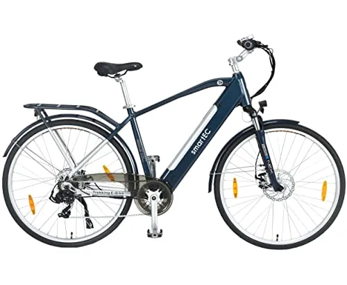 smartEC Trek-28H E-Bike Trekking Herren 250W - E-Bike mit 250W Hinterradmotor, 36V/13Ah Akku für bis zu 90 km Reichweite. Mit sicherem Bremssystem und 7-Gang Schaltung für optimalen Fahrkomfort.