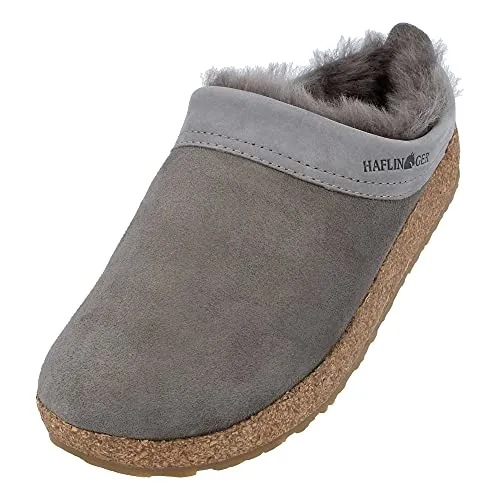 Haflinger Snowbird Lammfell Leder Hausschuh Unisex grau 46 EU - Hausschuhe aus hochwertigem Leder mit kuscheligem Lammfellfutter für optimalen Komfort und Wärme, ideal für entspannte Tage zu Hause.