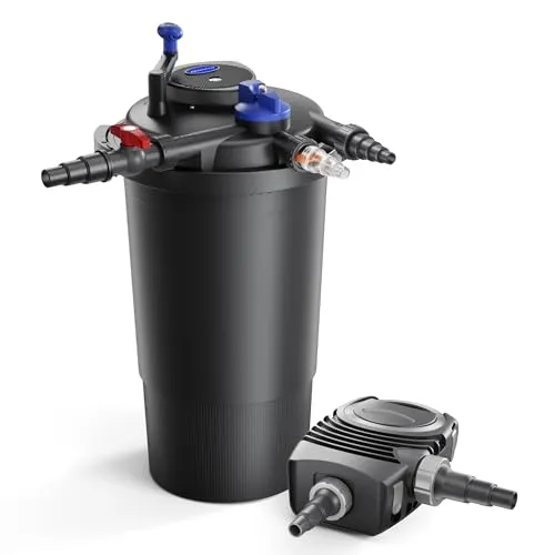 Wiltec Komplettset: CPF-15000 Teichdruckfilter bis 30000 L Teichfilteranlage mit 18 Watt UV-C Teichklärer, NEO8000 SuperEco Teichpumpe 8000l/h 70W