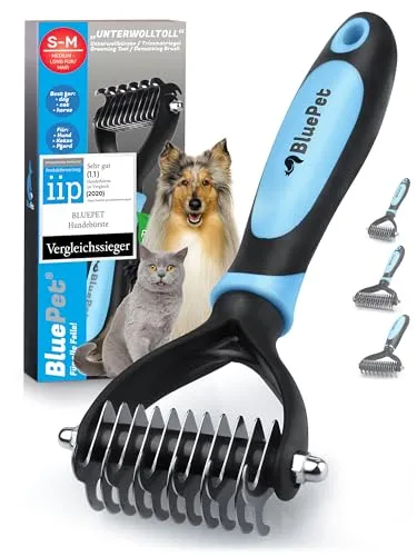 BluePet UnterwollToll Hundebürste langhaar & Katzenbürste langhaar I Unterwollkamm entfernt Unterwolle & Verfilzungen I Deckhaarschutz & Knoten Entfernen I Unterfellbürste für Fellwechsel