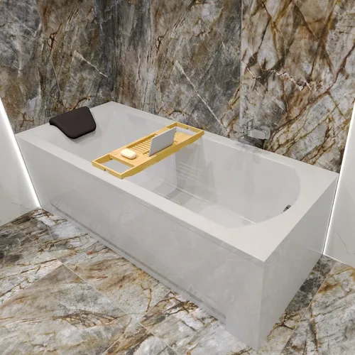 Badewanne Rechteck 140x70 mit Schürze und Ablage - Moderne Badewanne in Weiß, hergestellt aus Acryl. Mit rutschsicherem Boden und einfacher Reinigung. Ideal für Ihr Badezimmer und sorgt für entspannende Momente.