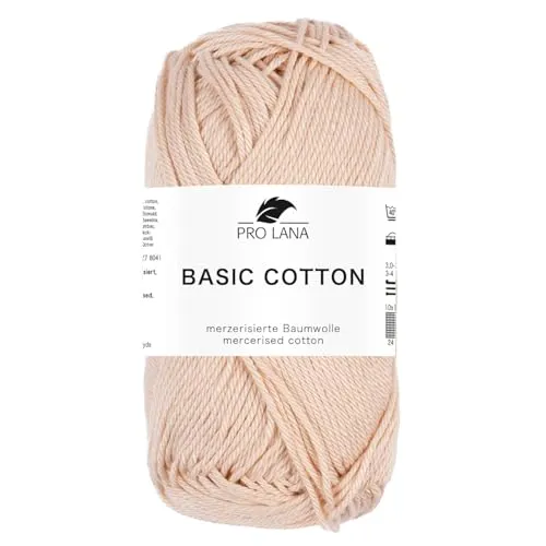Pro Lana BASIC COTTON Baumwollgarn 50 g ideal für Kleidung, Spielzeug, Accessoires 125 m, Farbe:204 - haut