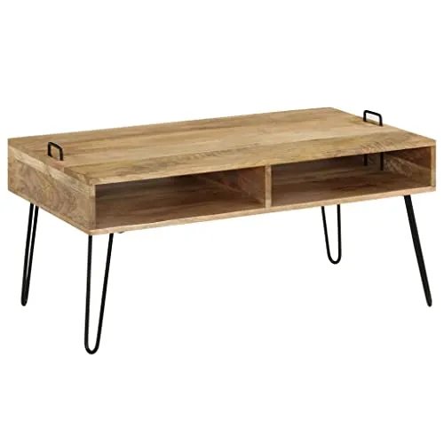 vidaXL Couchtisch Massivholz Mango 100x60x45 cm - Couchtisch aus massivem Mangoholz mit robusten Stahlbeinen, bietet zusätzlichen Stauraum und vereint Stabilität mit einem einzigartigen Industrie-Stil.
