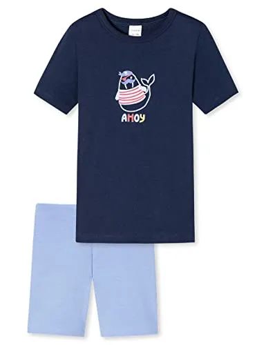Schiesser Jungen Schlafanzug Set Pyjama Kurz - 100% Organic Bio Baumwolle - Größe 92 Bis 140 Pyjamaset, Dunkelblau Bedruckt_179018, 140