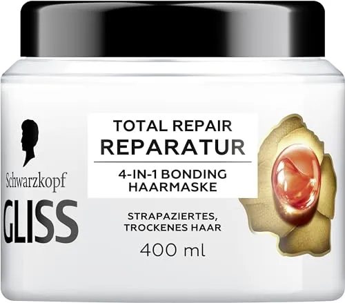 Gliss Total Repair 4-in-1 Bonding Reparatur Haarmaske, 400 ml, Keratin Kur | Schwarzkopf Haarkur mit HAPTIQ System für geschmeidiges Haar voller Glanz, Schwarzkopf Kur für strapaziertes, trockenes Haar