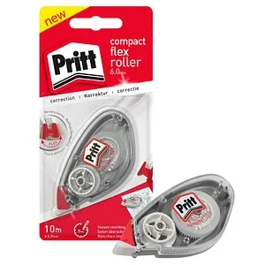 Pritt Korrekturroller Compact Flex - 6mm x 10m, flexible Spitze mit Push Pull Funktion für beidseitige Anwendung