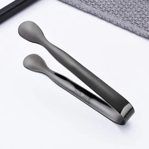 schwarze Mini-Zange, Kochzange, Eiszange, Zuckerwürfel, Zange, Edelstahl, Mini-Servierzange mit glattem Rand für Vorspeisen, Teepartys, Kaffee-Bars, Desserts, Küchenutensilien, Zangen, 1 x
