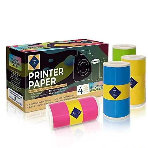 Papp'n'Roll® selbstklebendes farbiges Aufkleberpapier farbiges Thermopapier für Thermodrucker PeriPage A6/Paperang P1 P1/Poooli Drucker Papier für Mini Drucker 57 * 30mm (Farbig)
