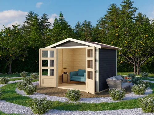 Gartenhaus Blockhaus Satteldach 19 mm Amberg 4 grau 246x246 cm