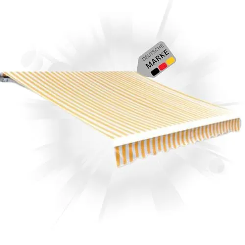 DELUKE® Markisenbespannung Gelb-Weiß 400x350cm - Wasserabweisender und reißfester Markisenstoff für optimalen UV-Schutz und angenehmen Schatten auf Ihrer Terrasse oder im Garten.