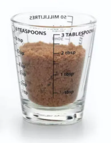 1x Kitchen Craft Mini Messbecher Glas 50 ml Millimeter Esslöffel Teelöffel Shots