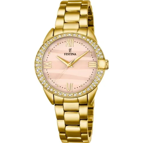 Festina Damen Uhr Analog Edelstahl 316L Gold - Quarzwerk - Mineralglas hochresistent - 5 ATM wasserdicht - Special Prices F20685/3