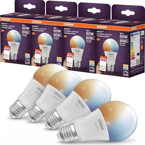 Osram SMART LED Lampe A60 E27, 9W ZigBee, dimmbar, Tunable White - Moderne LED Lampe mit variabler Farbtemperatur von 2700K bis 6500K. Ideal für die SMART Home Integration, steuerbar über Apps und Sprachassistenten.