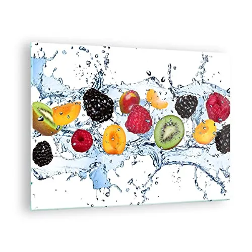 Bilder auf Glas Wasser Früchte frisch Essen Glasbild 70x50cm Wandbilder Dekoration Wohnzimmer Schlafzimmer Küche Deko Klein Wanddeko Bild im Glas Wand Kunstdruck Art Modern Wall Decor GAA70x50-2675
