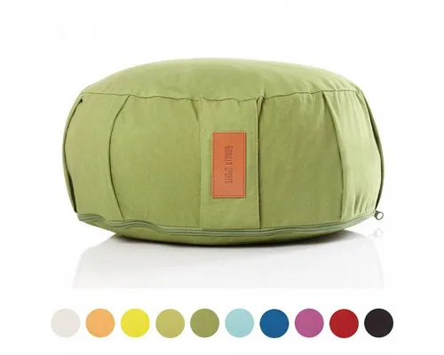 GORILLA SPORTS Bodenkissen Yogakissen - Rund, 100% Baumwolle - Bodensitzkissen in grün, ideal für Meditation und Yoga, mit waschbarem Bezug und praktischem Griff für einfachen Transport.