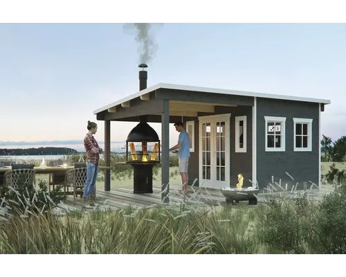 Gartenhaus SKAN HOLZ Dilbeek inkl. Fußboden - Geräumiges Gartenhaus mit Pultdach und schiefergrauer Holzoptik, ideal für Gartenlagerung und Freizeitgestaltung.