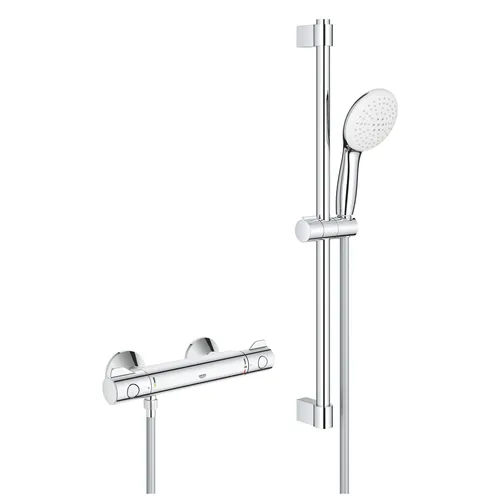 GROHE THM-Brausebatterie Grohtherm 800 mit 600mm Brausegarnitur - Brausegarnituren mit GROHE SafeStop Plus® für sichere Temperaturkontrolle und EcoJoy® Wasserspar-Technologie für umweltfreundliches Duschen.