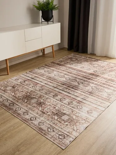 benuta Basic Waschbarer Teppich George - Braun 60x120 cm - Teppich mit Vintage-Design, pflegeleicht und maschinenwaschbar bei 30°, ideal für Wohnzimmer und Schlafzimmer - mit rutschfester Rückseite für sicheren Halt.
