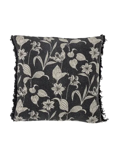 Bloomingville Mali Kissen, 50 x 50 cm, Schwarz mit Blumen in schwarz von Bloomingville