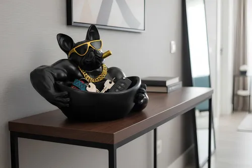 riess-ambiente Dekofigur BULLDOG 35cm schwarz – handmade, Schale, Bulldoggen-Skulptur (Einzelartikel, 1 St), humorvolles Accessoire mit Ablagefach – ideal für Flur oder Sideboard