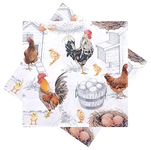 ZauberDeko Servietten Hühner Küken Bauernhof Tischdeko Frühling Ostern 33 x 33 cm 20er Pack