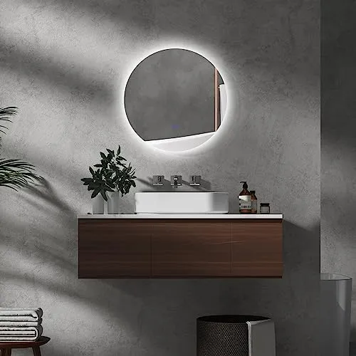 Kleankin Spiegel mit Beleuchtung - Runder Badezimmerspiegel mit Anti-Beschlag und Touch-Schalter - Badspiegel mit LED-Beleuchtung und drei Farbmodi für die perfekte Atmosphäre. Integrierte Antibeschlag-Funktion sorgt für klare Sicht nach dem Duschen. Ideal für Ihr Badezimmer!