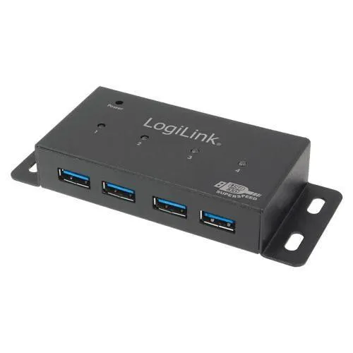LogiLink UA0149 USB 3.0 HUB 4-Port, Metallgehäuse mit Power-Display, bis zu 5 Gbit/s Übertragungsrate und keine Treiberinstallation nötig - 
