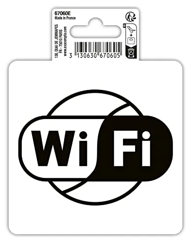 Exacompta 67060E Free Wifi Klebeschild 10x10cm Schwarz-Weiß aus UV-beständigem PVC Hinweisschild Schilder Warnhinweis Sticker Aufkleber Türschild