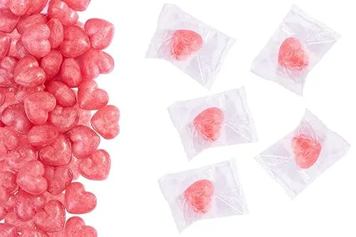 Herzbonbons Kirsche im Flowpack, Bonbons einzeln verpackt, ca. 140 Stück, perfektes Gastgeschenk für Hochzeiten, Taufe und Geburtstag, Valentinstag, Muttertag, Messe Giveaway