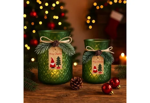 Online-Fuchs Teelichthalter Set - Kerzenständer, Kerzenhalter aus Glas - Weihnachtsdekoration (für Teelichter und kleine Stumpenkerzen, 13,5 und 16 cm groß), edle, leicht schimmernde Glasstruktur